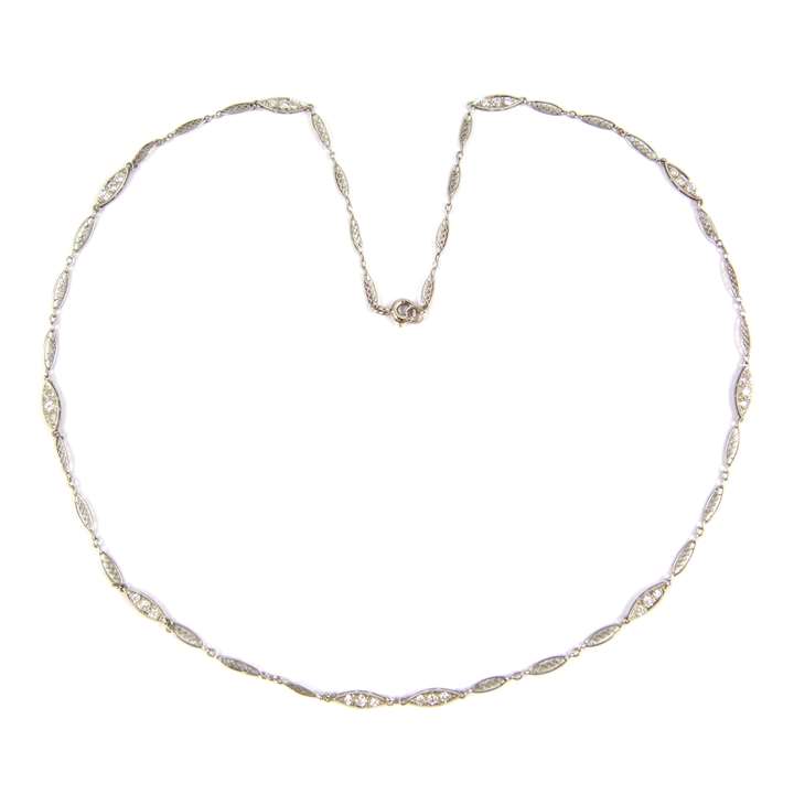 Platinum and diamond chain necklace with navette shaped links